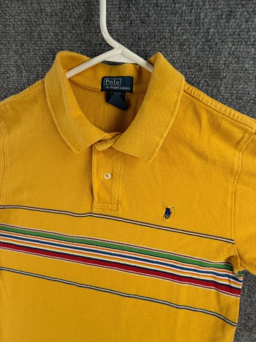 Polo Ralph Lauren Boys Polo Striped Yellow Green Blue Pony Logo Large 14/16